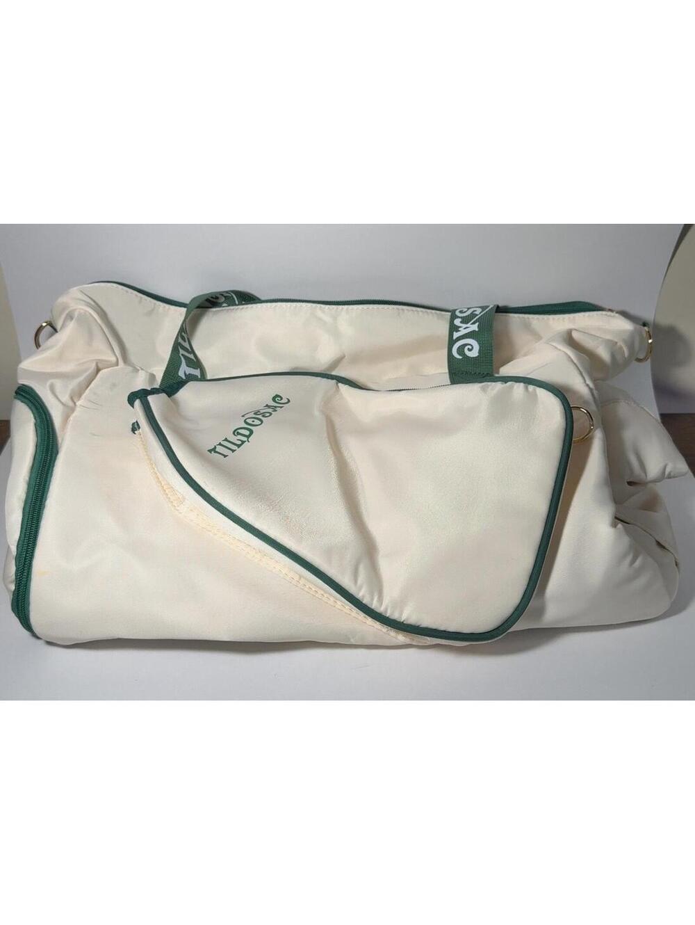Tildosac Pickleball Duffel Bag Canvas Cream Green Trim